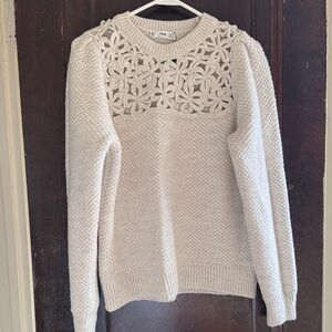 Mango Cream Sweater with Floral Crochet Detail